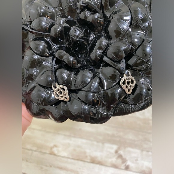Brighton Purse Small Black Patent Leather Flower Floral Lining - Picture 3 of 16